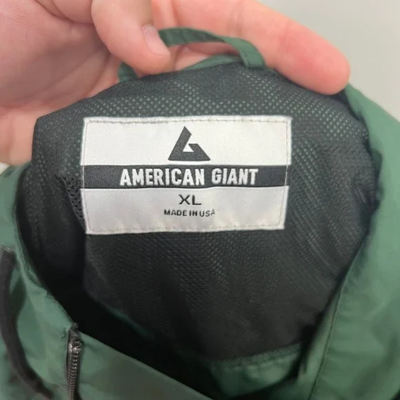 American Giant Mens Jacket XL Green 1/4 Zip Soft Shell Hood Nylon Pocket Popover - Picture 9 of 11